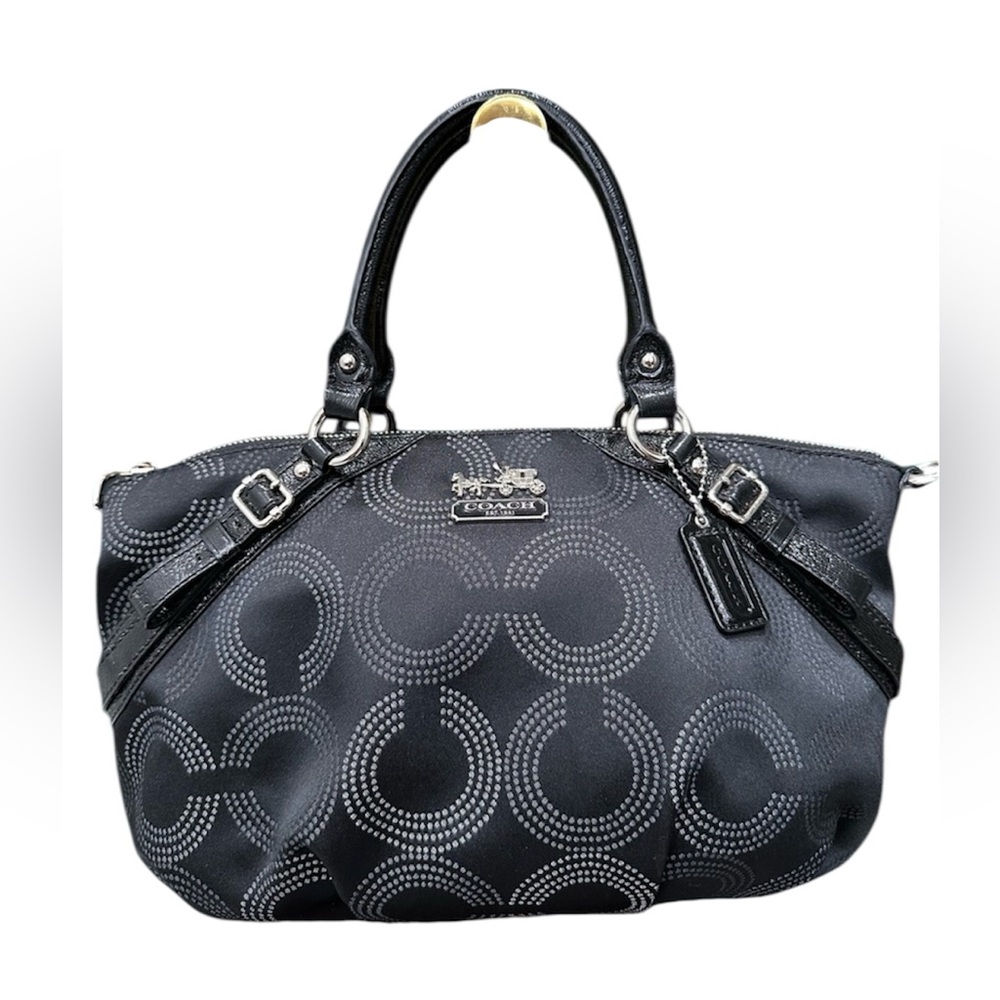 Coach Madison Signature Op Art Black Canvas Top Handle Satchel Shoulder Bag